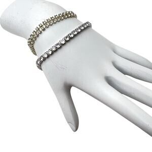 Rhinestone Tennis Bracelets Lot Of 2 Clear Sparkle Silver Tone Classic